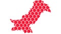 Honey comb mosaic map of Pakistan with colored hexagon shapes