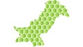 Honey comb mosaic map of Pakistan with colored hexagon shapes