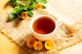 honey with dandelions. cup of tea with dandelion. selective focus Royalty Free Stock Photo