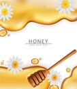 Honey dip background Vector realistic. Pouring honey liquid. 3d illustrations