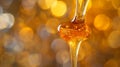 Honey dripping. Close up, honey dipping from the wooden honey spoon. Royalty Free Stock Photo