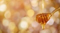 Honey dripping. Close up, honey dipping from the wooden honey spoon. Royalty Free Stock Photo