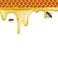 Honey dripping on honeycomb background