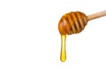 Honey dripping from wooden honey spoon Royalty Free Stock Photo