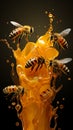 Honey elements merge with cosmic text on yellow natures essence meets imaginative design