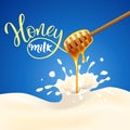 Honey falling and splashing in the milk product product