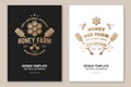 Honey farm badge. Vector. Concept for poster, flyer, template. Vintage typography design with honeycomb piece and honey