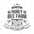 Honey farm badge. Vector. Concept for shirt, print, stamp or tee. Vintage typography design with bee, honeycomb piece