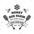 Honey farm badge. Vector. Concept for shirt, print, stamp or tee. Vintage typography design with bee, honeycomb piece