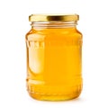 Honey in a glass jar close-up on a white. Isolated. Royalty Free Stock Photo