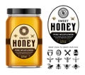 Honey glass jar mockup with label and icons