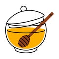 Honey Glass Jar with Wooden Dipper Vector Illustration