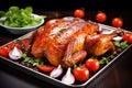 honey glazed barbecued chicken on a silver tray