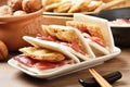 Honey ham with crispy cracker wrapped in thin bread Royalty Free Stock Photo