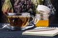 Honey and healing herbs for folk medicine, ethnoscience concept