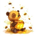 Bees craft mesmerizing honey holograms that shimmer, while a bear playfully interacts with them
