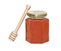 Honey and honey dipper (honey stick) Royalty Free Stock Photo