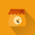 Honey icon flat. jar and bee vector illustration