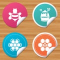 Honey icon. Honeycomb cells with bees symbol. Royalty Free Stock Photo