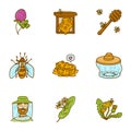 Honey icon set, hand drawn style Royalty Free Stock Photo