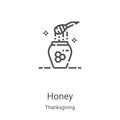 honey icon vector from thanksgiving collection. Thin line honey outline icon vector illustration. Linear symbol for use on web and Royalty Free Stock Photo