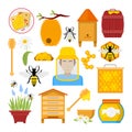 Honey Icons Set with Bee, Beekeeper, Honeycomb Royalty Free Stock Photo