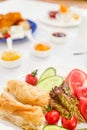 Honey, Jam, Simit. Authentic turkish breakfast. Local cuisine c Royalty Free Stock Photo