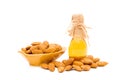 Honey jar and almonds on white background Royalty Free Stock Photo