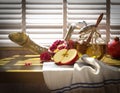 Honey jar with apples and pomegranate for Rosh Hashana Royalty Free Stock Photo