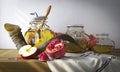 Honey jar with apples and pomegranate for Rosh Hashana Royalty Free Stock Photo