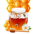 Honey jar with dipper and comb print