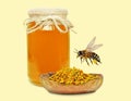 honey in jar, flower pollen