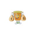 Honey in jar with holding money bag character shape.