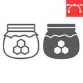 Honey jar line and glyph icon, rosh hashanah and hive, honey sign vector graphics, editable stroke linear icon, eps 10.