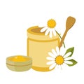 Honey Jar with Spoon and Chamomile Flowers - Vector Illustration Royalty Free Stock Photo