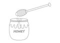 honey jar and wooden stick line art for kid coloring book cartoon icon.