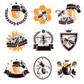 Honey labels and elements set. Collection icon honey. Vector