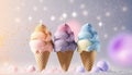 Honey Lavender Ice Cream White Pink Blue Magical Fantasy Bokeh. Generative AI