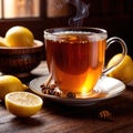 Honey lemon tea, fresh brewed refreshing tea drink with honey sweetener and lemon citrus Royalty Free Stock Photo