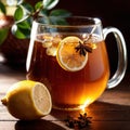 Honey lemon tea, fresh brewed refreshing tea drink with honey sweetener and lemon citrus Royalty Free Stock Photo