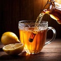 Honey lemon tea, fresh brewed refreshing tea drink with honey sweetener and lemon citrus Royalty Free Stock Photo