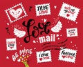 Set Love mail, hand-drawn lettering Royalty Free Stock Photo