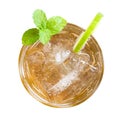 Honey lime drink cocktail with mint top view isolated on white b Royalty Free Stock Photo