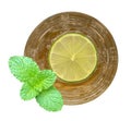 Honey lime drink cocktail with mint top view isolated on white b Royalty Free Stock Photo