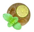 Honey lime drink cocktail with mint top view isolated on white b Royalty Free Stock Photo