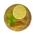 Honey lime drink cocktail with mint top view isolated on white Royalty Free Stock Photo