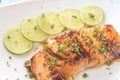 Honey lime salmon on the plate Royalty Free Stock Photo