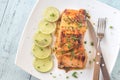 Honey lime salmon on the plate Royalty Free Stock Photo