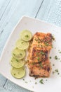 Honey lime salmon on the plate Royalty Free Stock Photo