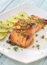 Honey lime salmon on the plate Royalty Free Stock Photo